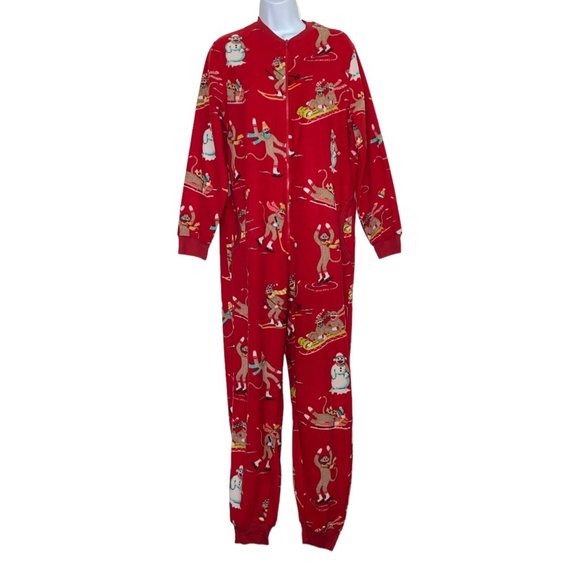 NWT Nick & Nora Sock Monkey Pajamas Womens M Footless Unionsuit PJs Costume Snow - Picture 1 of 10